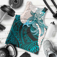 Teal Galaxy Polynesia Tribal Octopus Tattoo Men Tank Top Pikake Lei Polynesian Pattern LT14 - Polynesian Pride