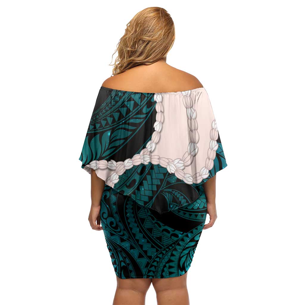 Teal Galaxy Polynesia Tribal Octopus Tattoo Off Shoulder Short Dress Pikake Lei Polynesian Pattern LT14 - Polynesian Pride