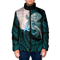 Teal Galaxy Polynesia Tribal Octopus Tattoo Padded Jacket Pikake Lei Polynesian Pattern LT14 Men Teal - Polynesian Pride