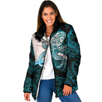 Teal Galaxy Polynesia Tribal Octopus Tattoo Padded Jacket Pikake Lei Polynesian Pattern LT14 Women Teal - Polynesian Pride