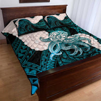 Teal Galaxy Polynesia Tribal Octopus Tattoo Quilt Bed Set Pikake Lei Polynesian Pattern