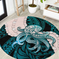 Teal Galaxy Polynesia Tribal Octopus Tattoo Round Carpet Pikake Lei Polynesian Pattern LT14 Teal - Polynesian Pride