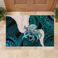 Teal Galaxy Polynesia Tribal Octopus Tattoo Rubber Doormat Pikake Lei Polynesian Pattern