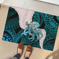 Teal Galaxy Polynesia Tribal Octopus Tattoo Rubber Doormat Pikake Lei Polynesian Pattern