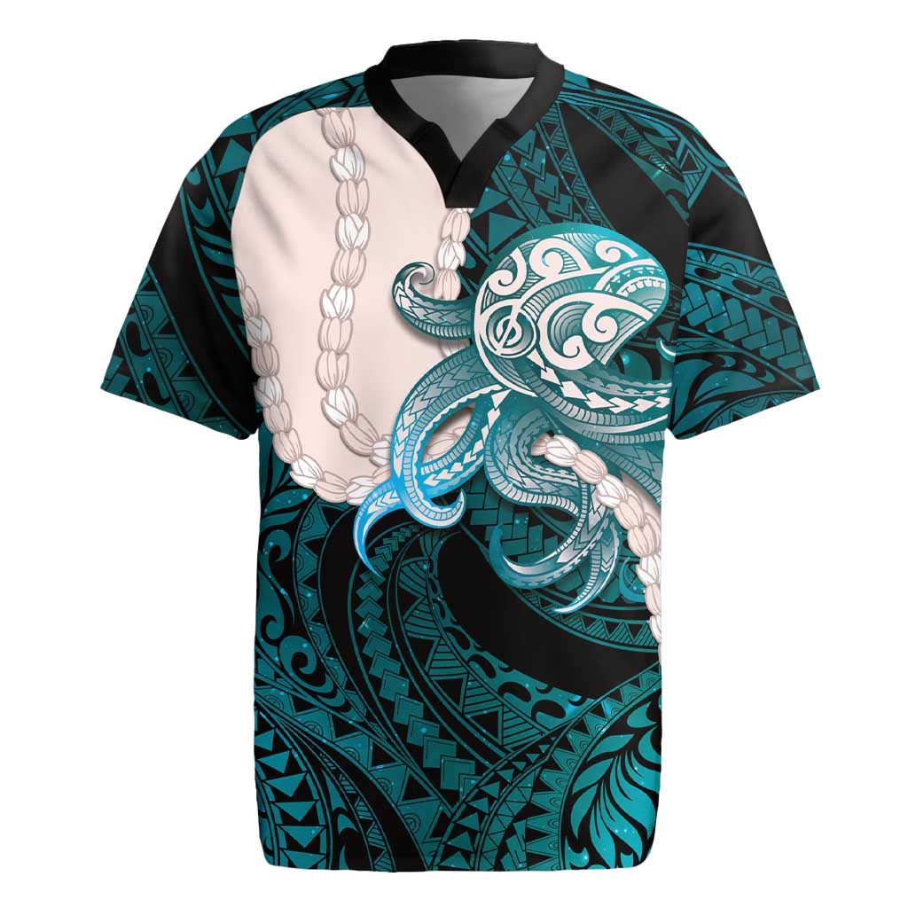 Teal Galaxy Polynesia Tribal Octopus Tattoo Rugby Jersey Pikake Lei Polynesian Pattern LT14 Teal - Polynesian Pride