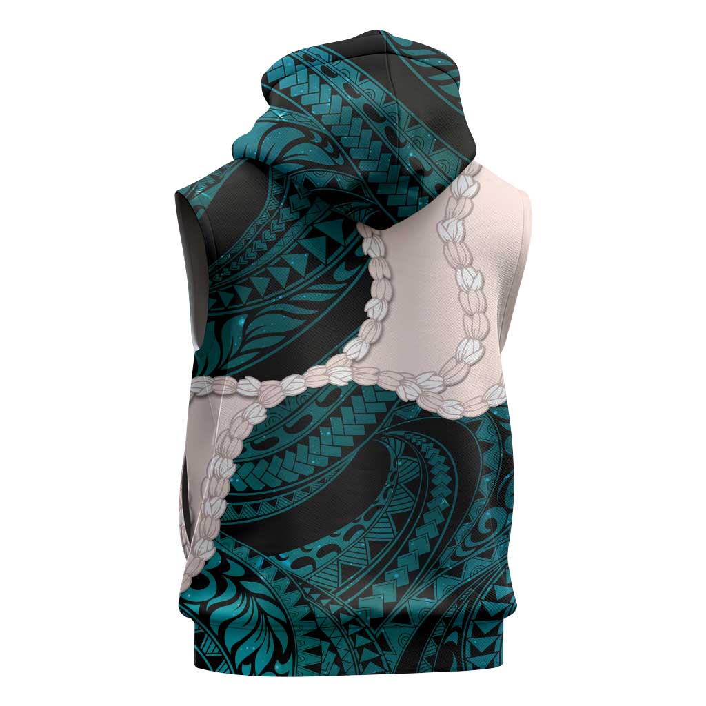 Teal Galaxy Polynesia Tribal Octopus Tattoo Sleeveless Hoodie Pikake Lei Polynesian Pattern LT14 - Polynesian Pride