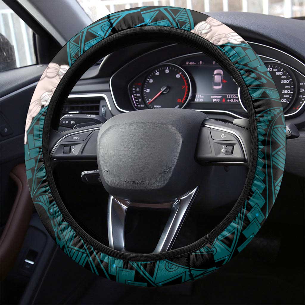 Teal Galaxy Polynesia Tribal Octopus Tattoo Steering Wheel Cover Pikake Lei Polynesian Pattern