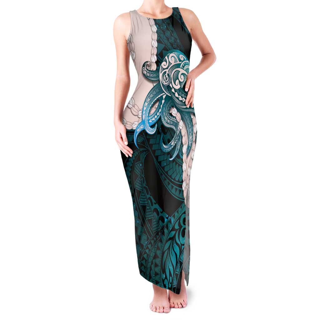 Teal Galaxy Polynesia Tribal Octopus Tattoo Tank Maxi Dress Pikake Lei Polynesian Pattern LT14 Women Teal - Polynesian Pride