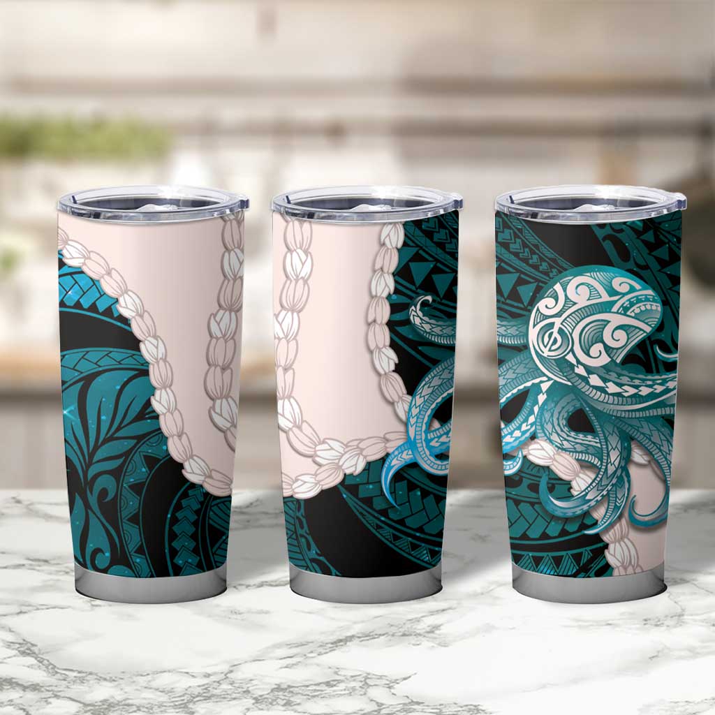 Teal Galaxy Polynesia Tribal Octopus Tattoo Tumbler Cup Pikake Lei Polynesian Pattern