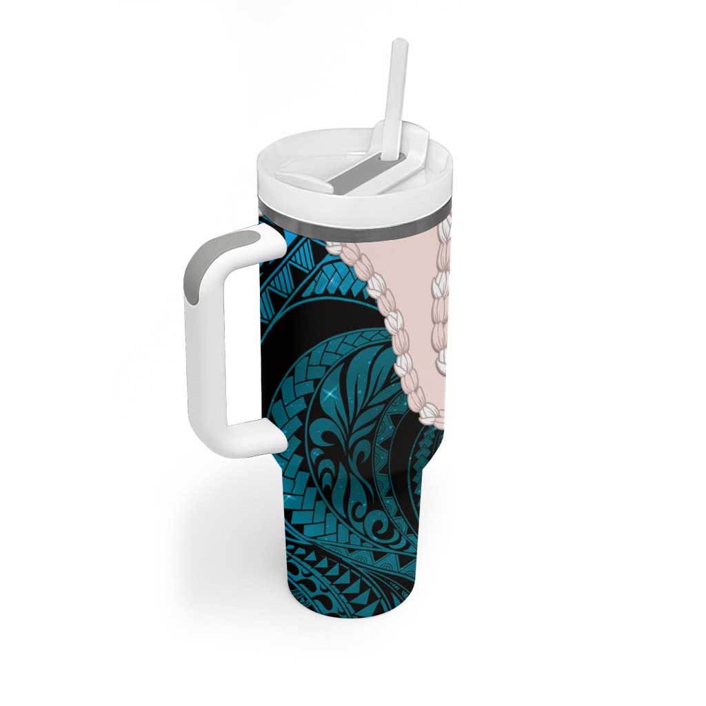 Teal Galaxy Polynesia Tribal Octopus Tattoo Tumbler With Handle Pikake Lei Polynesian Pattern LT14 - Polynesian Pride