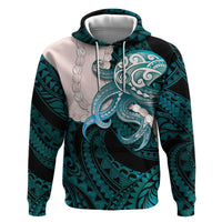 Teal Galaxy Polynesia Tribal Octopus Tattoo Zip Hoodie Pikake Lei Polynesian Pattern LT14 Pullover Hoodie Teal - Polynesian Pride