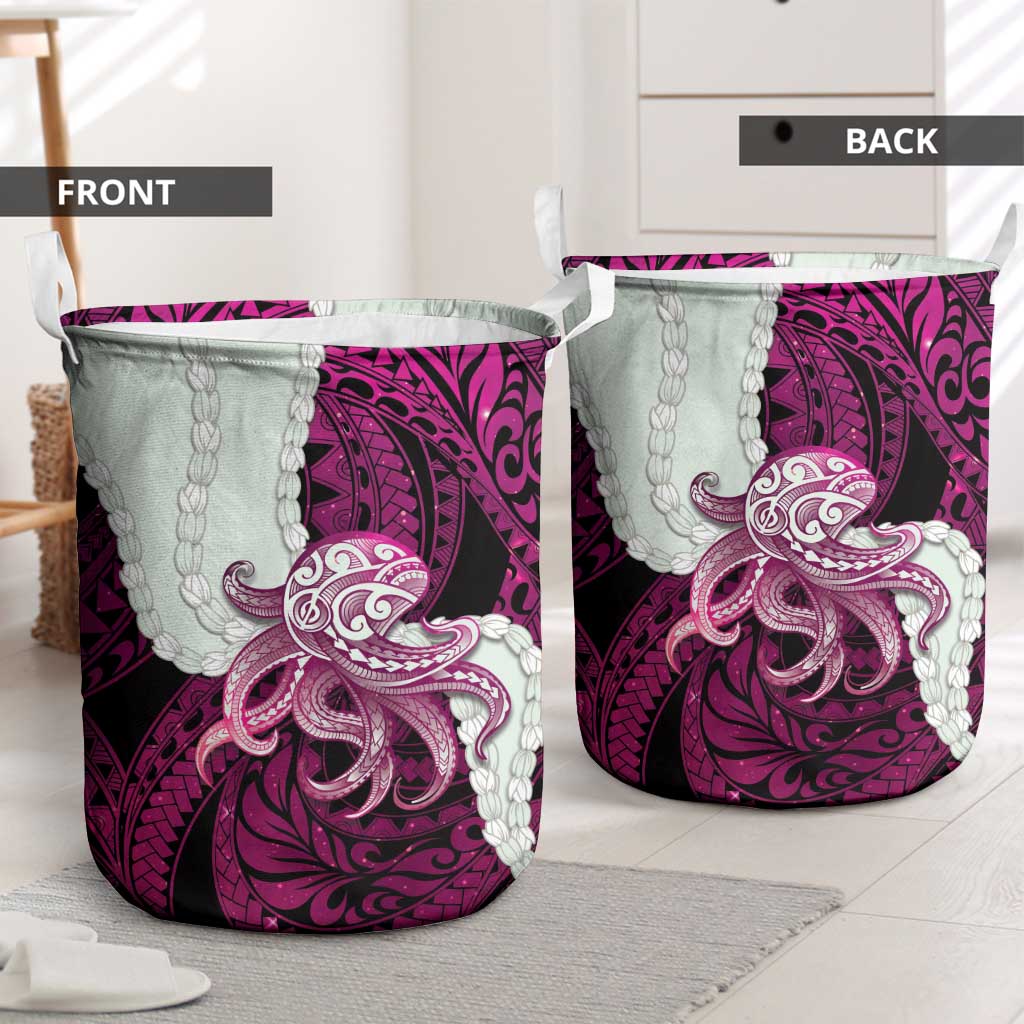 Pink Galaxy Polynesia Tribal Octopus Tattoo Laundry Basket Pikake Lei Polynesian Pattern