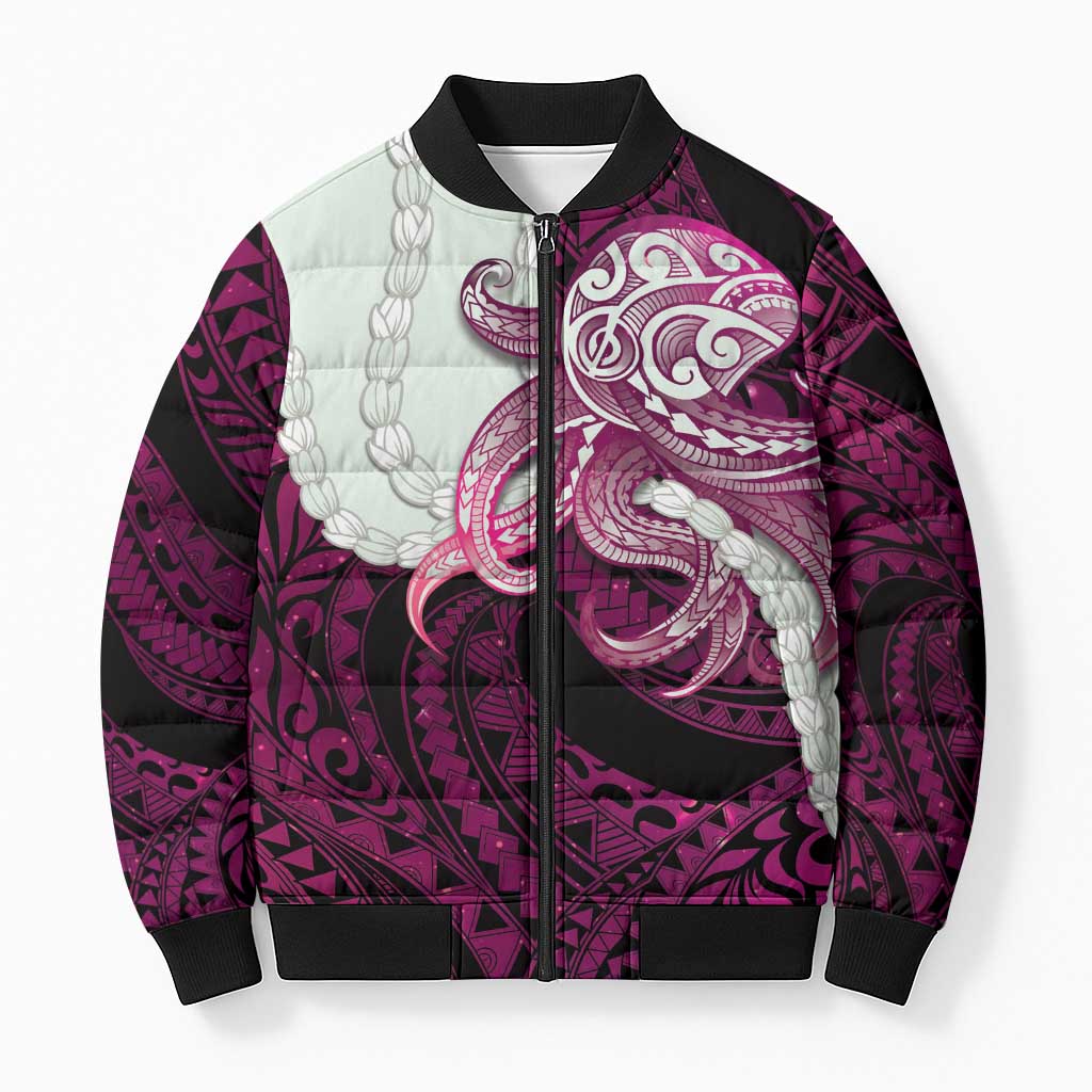 Pink Galaxy Polynesia Tribal Octopus Tattoo Bomber Puffer Jacket Pikake Lei Polynesian Pattern LT14 Unisex Pink - Polynesian Pride