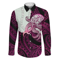 Pink Galaxy Polynesia Tribal Octopus Tattoo Family Matching Off Shoulder Short Dress and Hawaiian Shirt Pikake Lei Polynesian Pattern LT14 Dad's Shirt - Long Sleeve Pink - Polynesian Pride