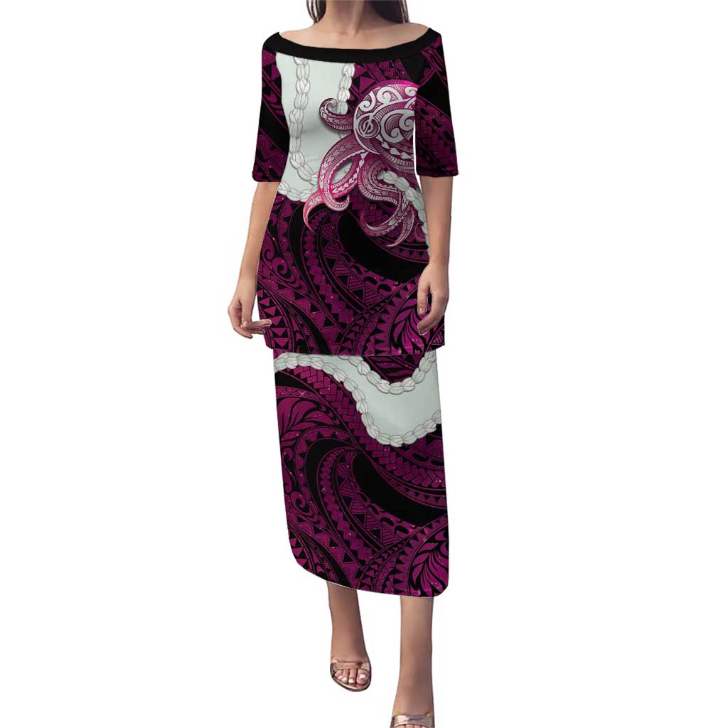 Pink Galaxy Polynesia Tribal Octopus Tattoo Family Matching Puletasi and Hawaiian Shirt Pikake Lei Polynesian Pattern LT14 Mom's Dress Pink - Polynesian Pride