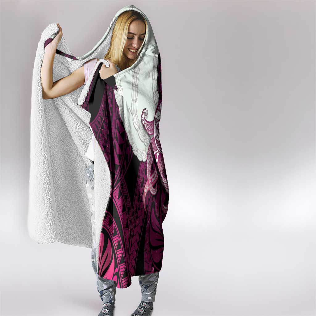 Pink Galaxy Polynesia Tribal Octopus Tattoo Hooded Blanket Pikake Lei Polynesian Pattern