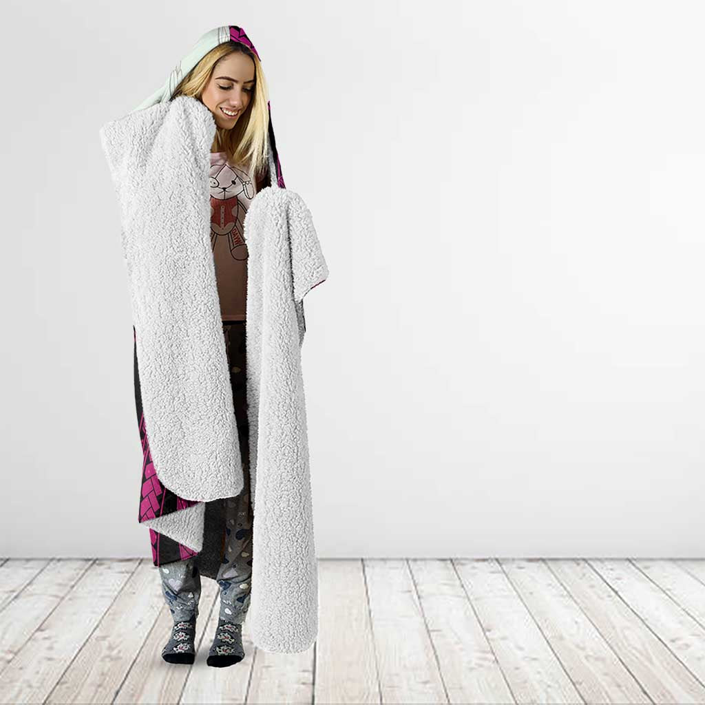 Pink Galaxy Polynesia Tribal Octopus Tattoo Hooded Blanket Pikake Lei Polynesian Pattern