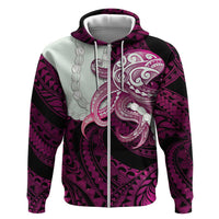 Pink Galaxy Polynesia Tribal Octopus Tattoo Hoodie Pikake Lei Polynesian Pattern LT14 Zip Hoodie Pink - Polynesian Pride