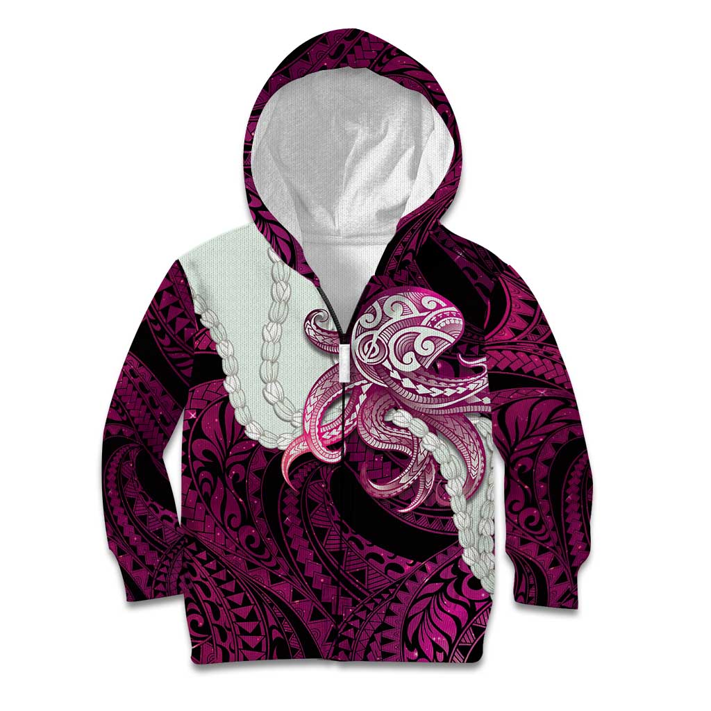 Pink Galaxy Polynesia Tribal Octopus Tattoo Kid Hoodie Pikake Lei Polynesian Pattern LT14 Zip Hoodie Pink - Polynesian Pride