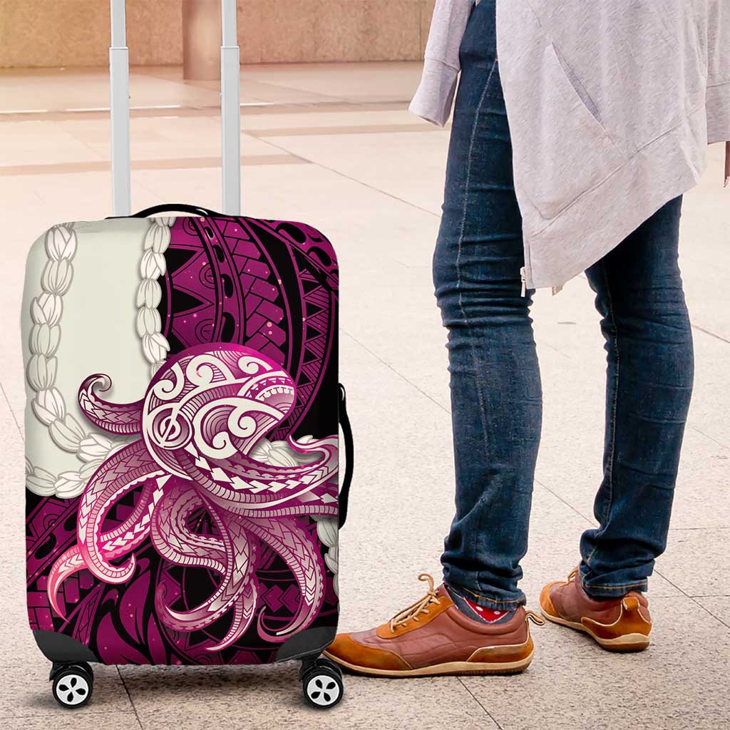 Pink Galaxy Polynesia Tribal Octopus Tattoo Luggage Cover Pikake Lei Polynesian Pattern
