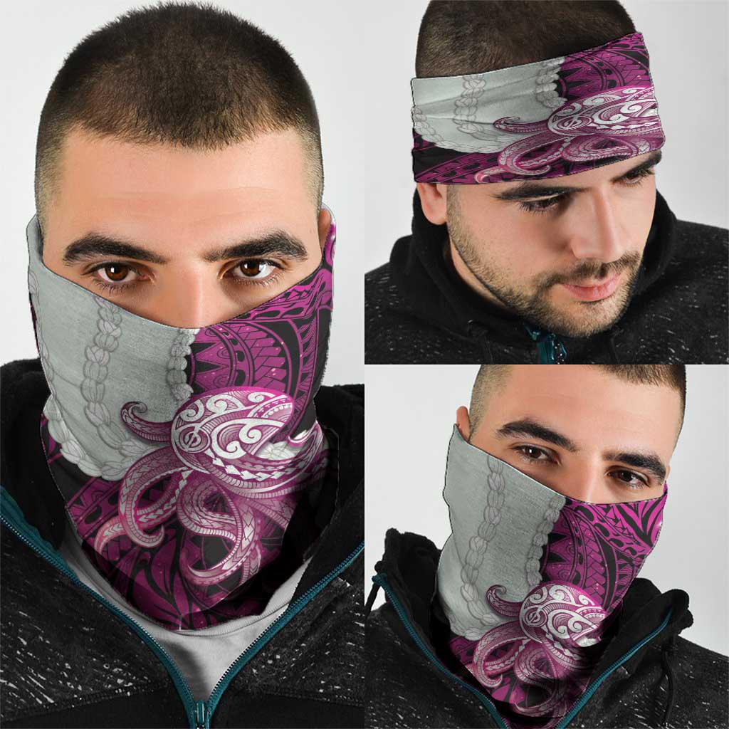 Pink Galaxy Polynesia Tribal Octopus Tattoo Neck Gaiter Pikake Lei Polynesian Pattern