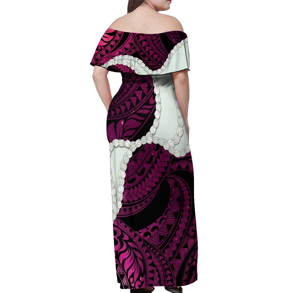 Pink Galaxy Polynesia Tribal Octopus Tattoo Off Shoulder Maxi Dress Pikake Lei Polynesian Pattern LT14 - Polynesian Pride