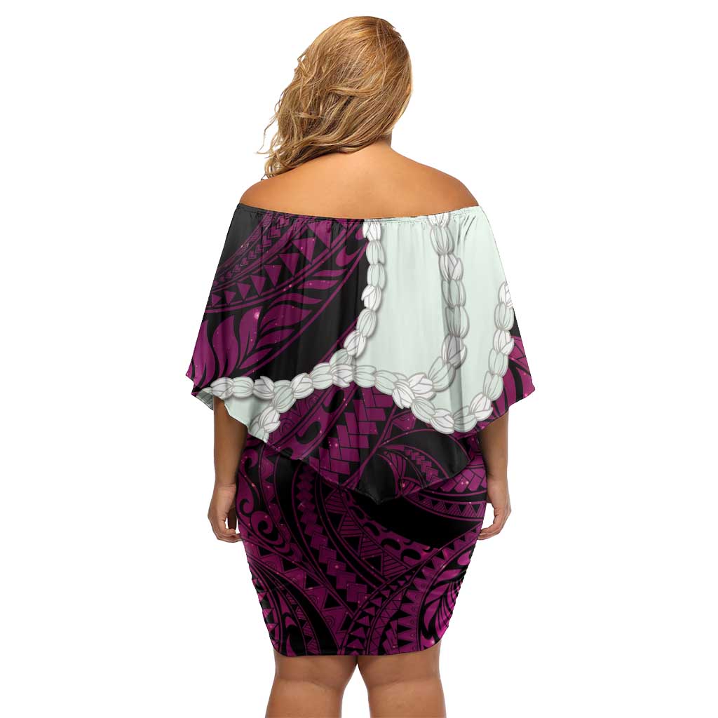 Pink Galaxy Polynesia Tribal Octopus Tattoo Off Shoulder Short Dress Pikake Lei Polynesian Pattern LT14 - Polynesian Pride