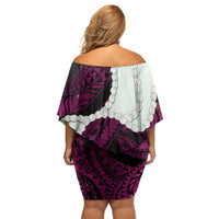 Pink Galaxy Polynesia Tribal Octopus Tattoo Off Shoulder Short Dress Pikake Lei Polynesian Pattern LT14 - Polynesian Pride