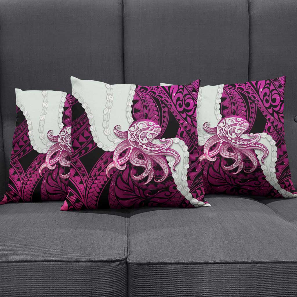 Pink Galaxy Polynesia Tribal Octopus Tattoo Pillow Cover Pikake Lei Polynesian Pattern