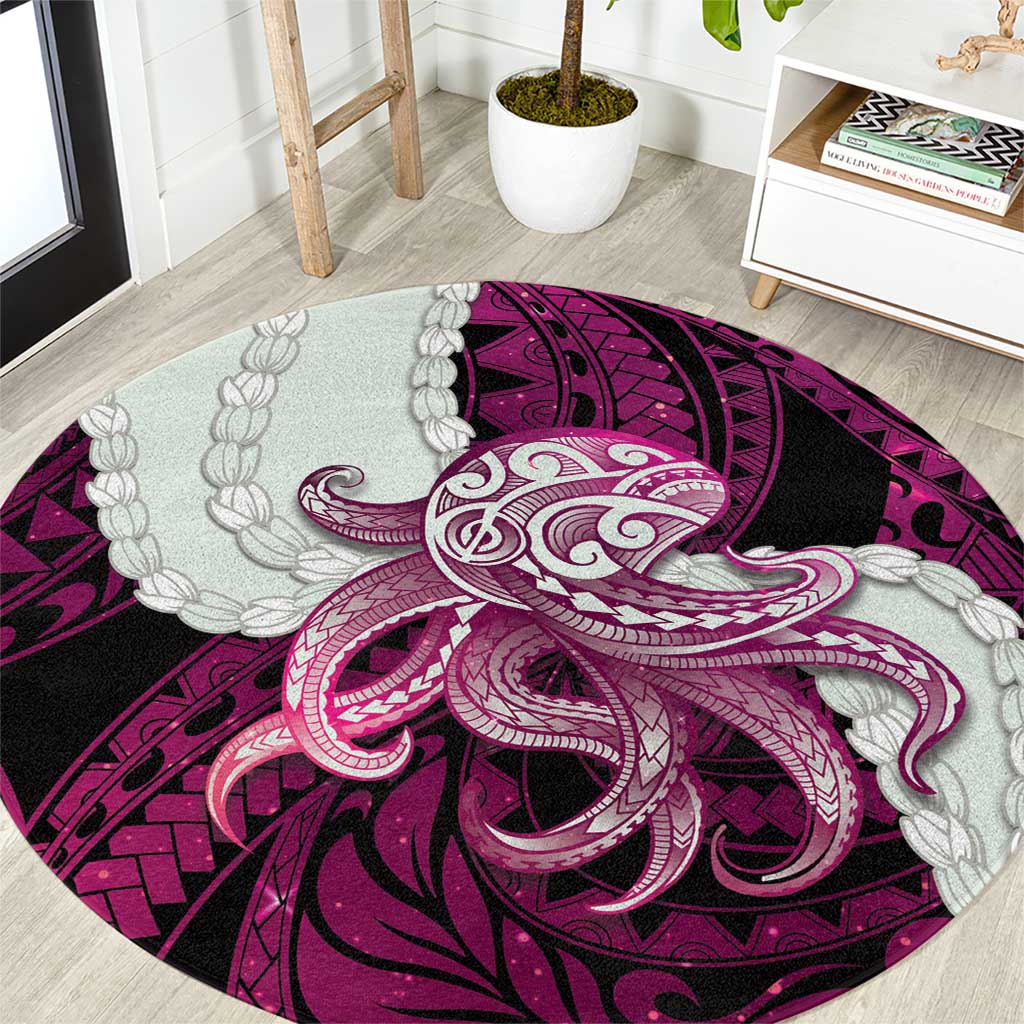 Pink Galaxy Polynesia Tribal Octopus Tattoo Round Carpet Pikake Lei Polynesian Pattern LT14 Pink - Polynesian Pride