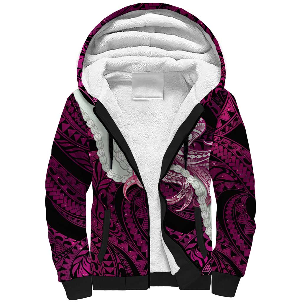 Pink Galaxy Polynesia Tribal Octopus Tattoo Sherpa Hoodie Pikake Lei Polynesian Pattern LT14 Unisex Pink - Polynesian Pride
