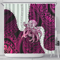 Pink Galaxy Polynesia Tribal Octopus Tattoo Shower Curtain Pikake Lei Polynesian Pattern