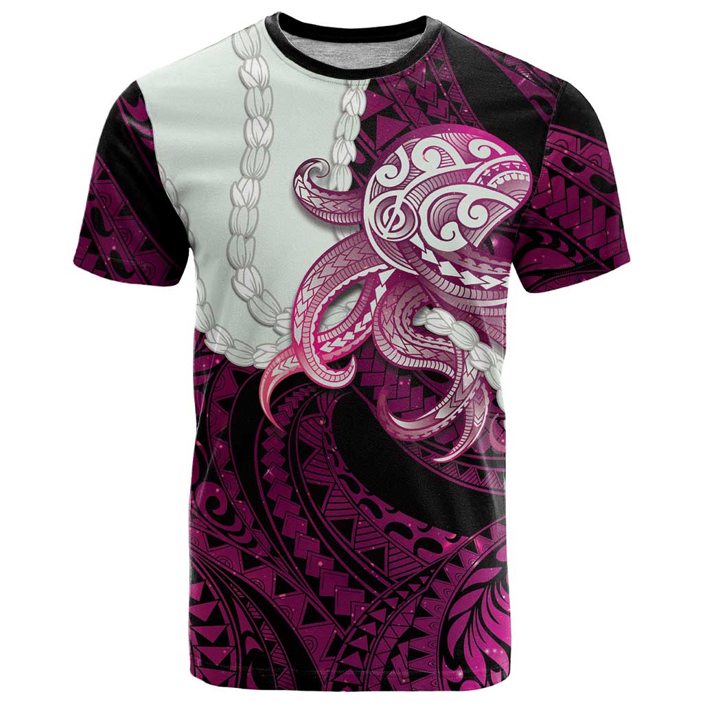 Pink Galaxy Polynesia Tribal Octopus Tattoo T Shirt Pikake Lei Polynesian Pattern LT14 Pink - Polynesian Pride
