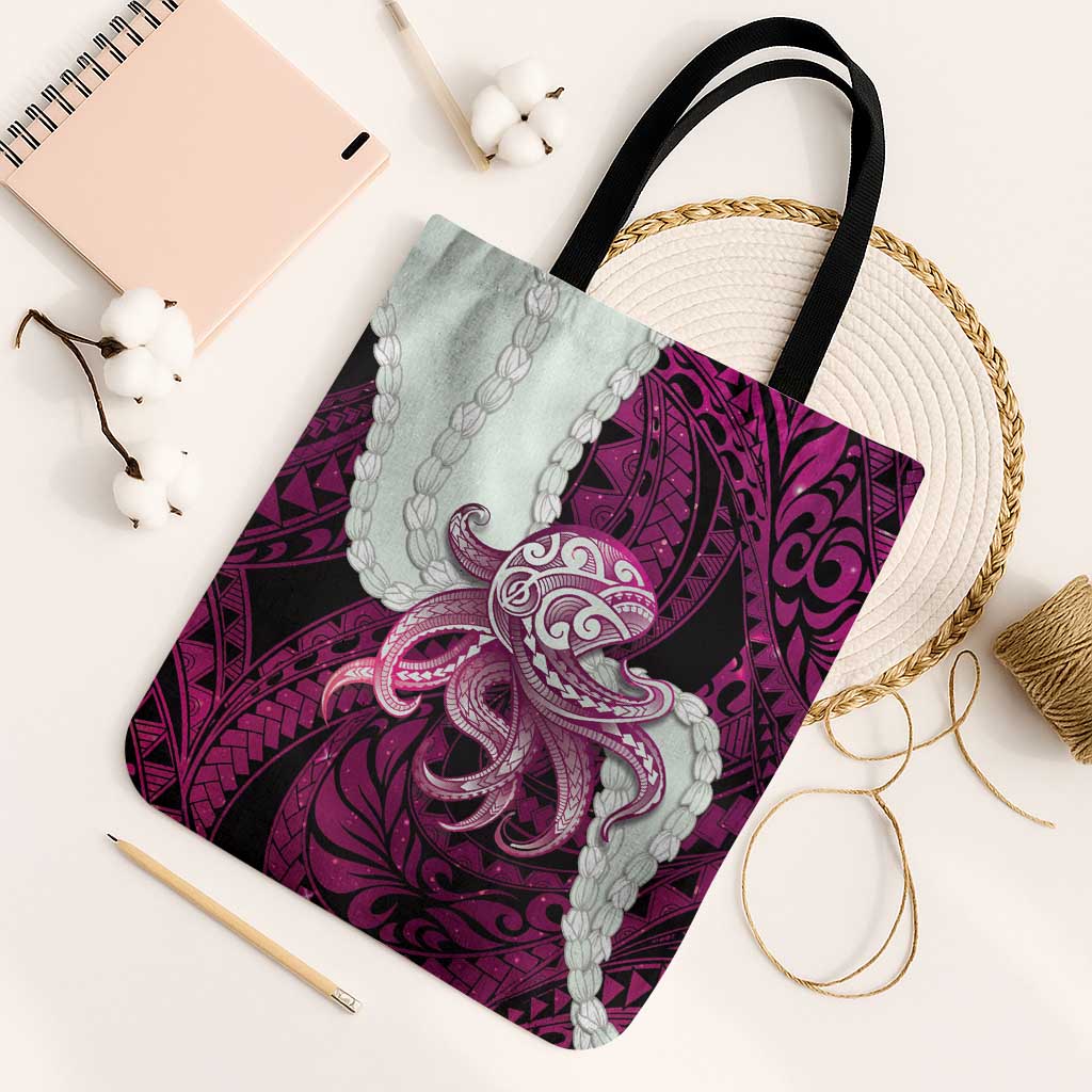 Pink Galaxy Polynesia Tribal Octopus Tattoo Tote Bag Pikake Lei Polynesian Pattern