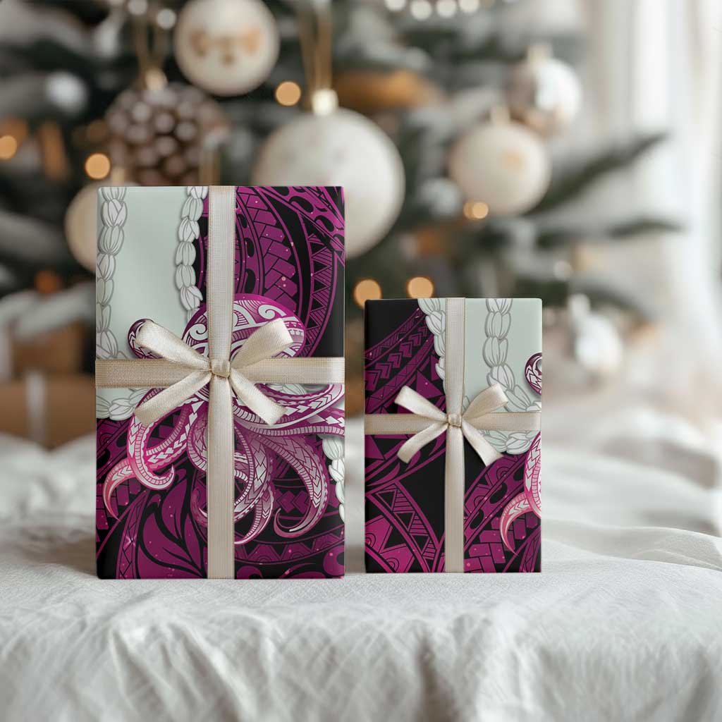 Pink Galaxy Polynesia Tribal Octopus Tattoo Wrapping Paper Pikake Lei Polynesian Pattern