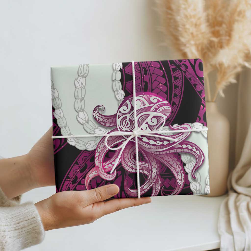 Pink Galaxy Polynesia Tribal Octopus Tattoo Wrapping Paper Pikake Lei Polynesian Pattern