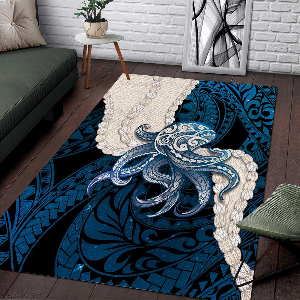 Blue Galaxy Polynesia Tribal Octopus Tattoo Area Rug Pikake Lei Polynesian Pattern LT14 Blue - Polynesian Pride