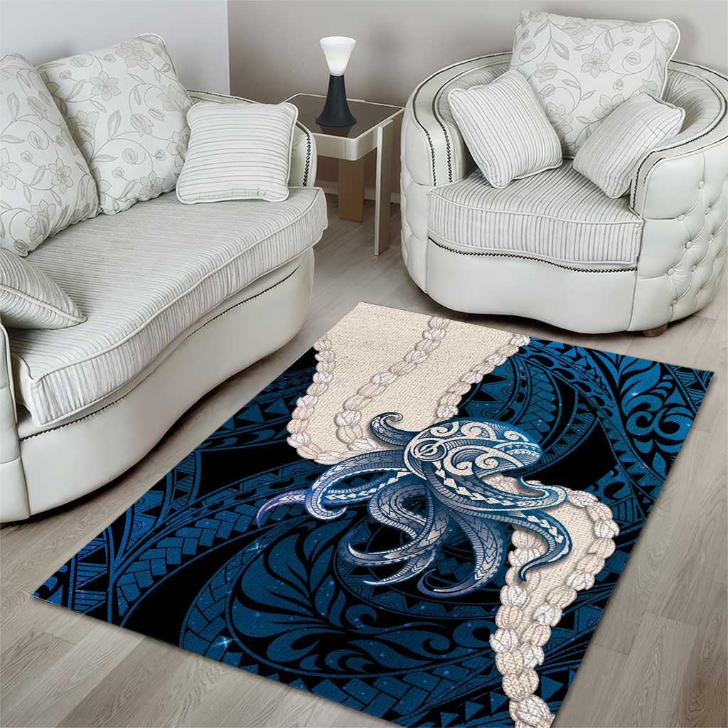 Blue Galaxy Polynesia Tribal Octopus Tattoo Area Rug Pikake Lei Polynesian Pattern LT14 - Polynesian Pride