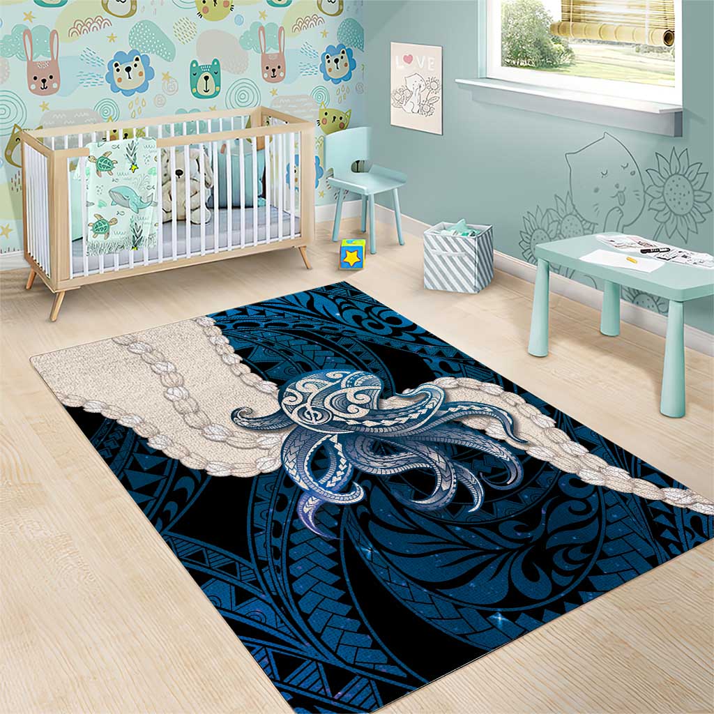 Blue Galaxy Polynesia Tribal Octopus Tattoo Area Rug Pikake Lei Polynesian Pattern LT14 - Polynesian Pride