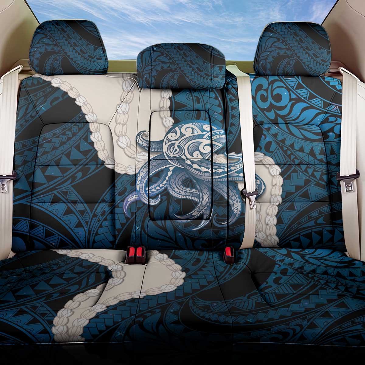 Blue Galaxy Polynesia Tribal Octopus Tattoo Back Car Seat Cover Pikake Lei Polynesian Pattern LT14 One Size Blue - Polynesian Pride