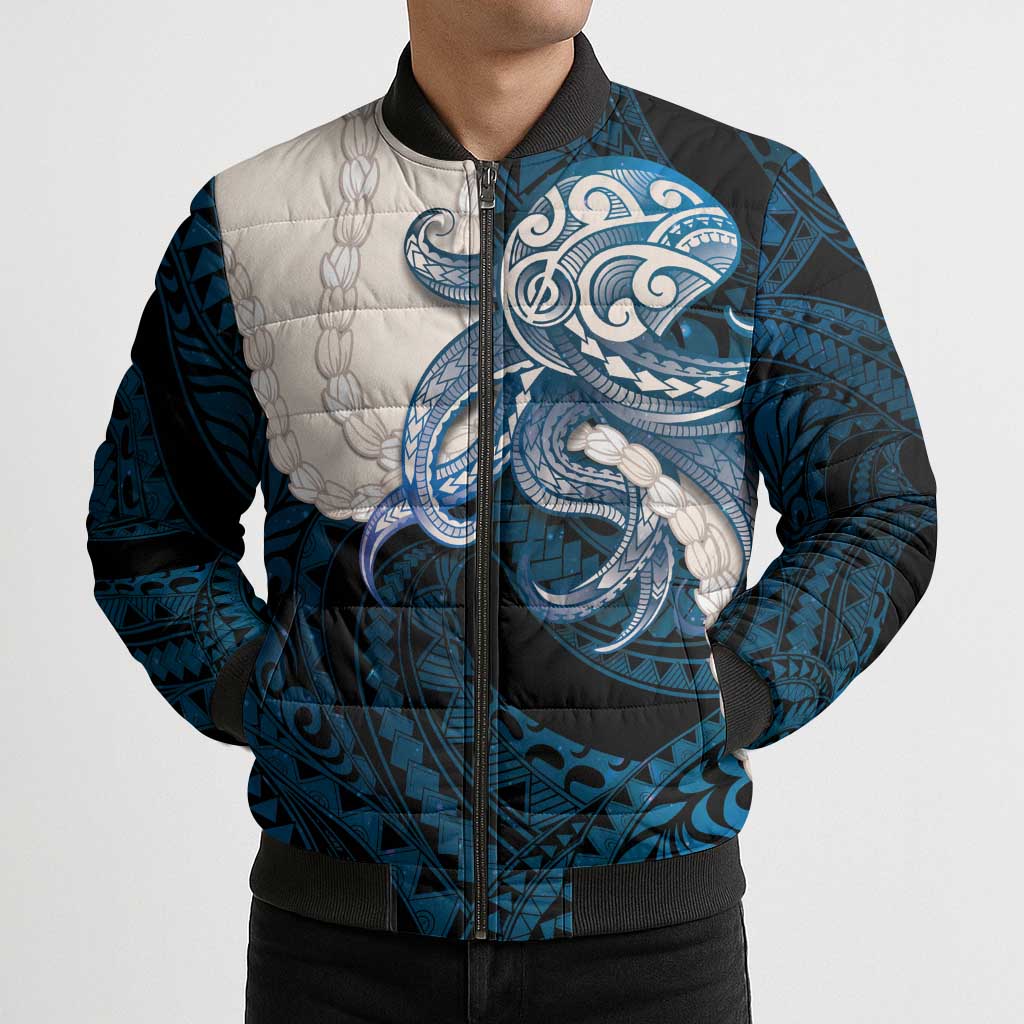 Blue Galaxy Polynesia Tribal Octopus Tattoo Bomber Puffer Jacket Pikake Lei Polynesian Pattern LT14 - Polynesian Pride