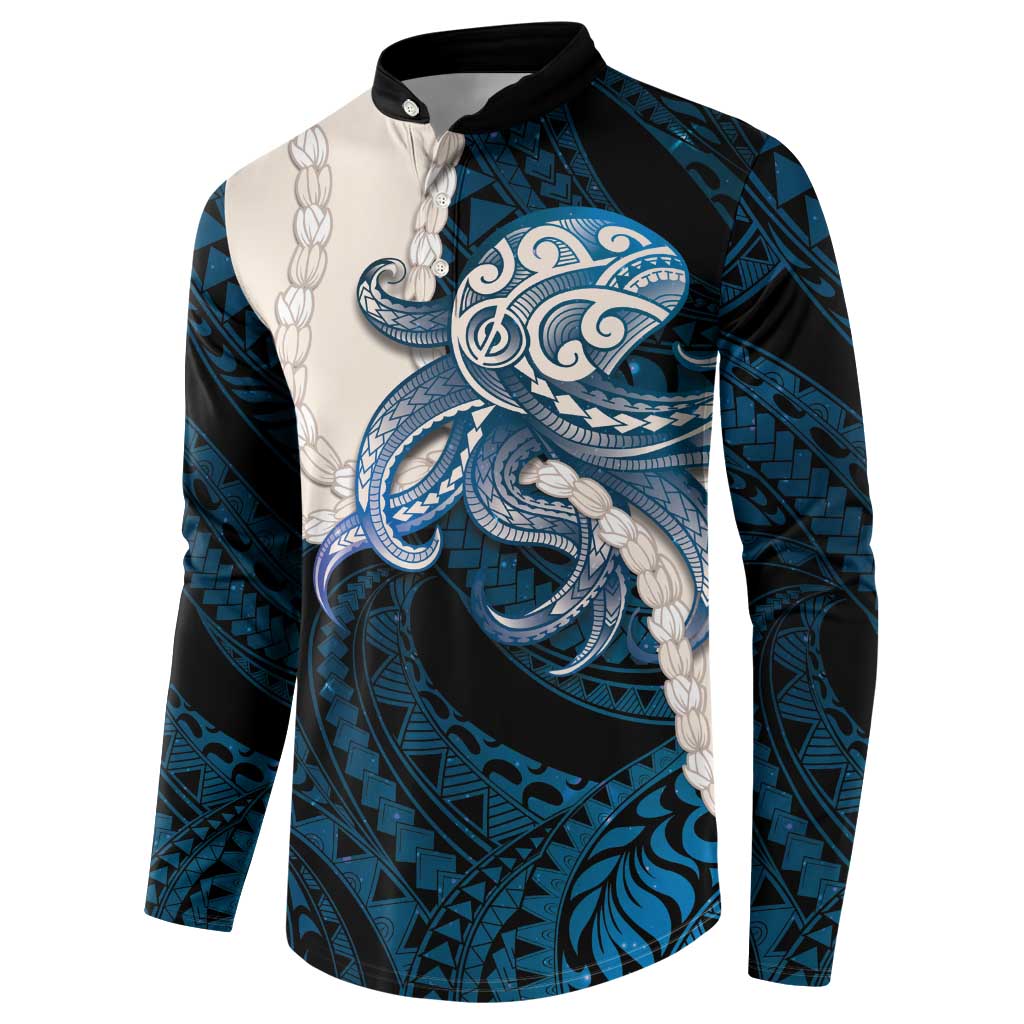 Blue Galaxy Polynesia Tribal Octopus Tattoo Button Sweatshirt Pikake Lei Polynesian Pattern LT14 - Polynesian Pride