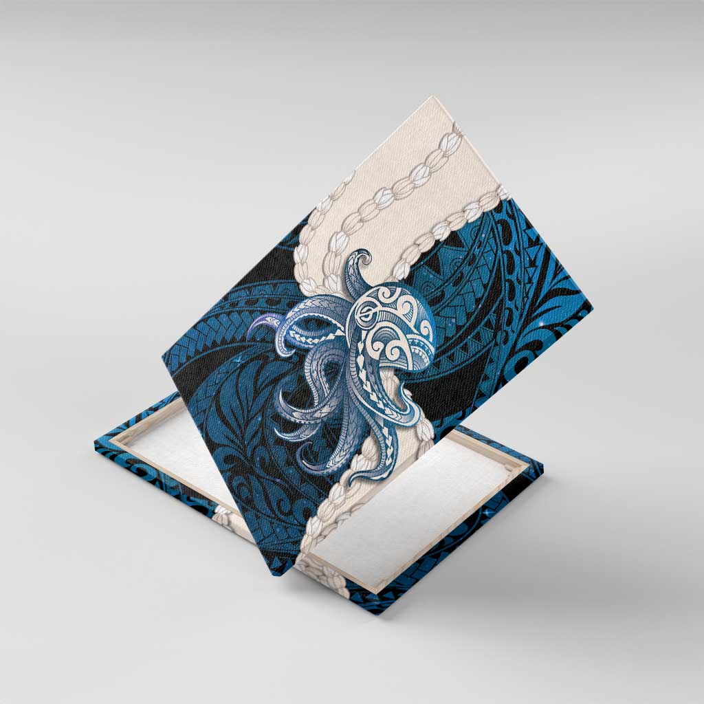 Blue Galaxy Polynesia Tribal Octopus Tattoo Canvas Wall Art Pikake Lei Polynesian Pattern