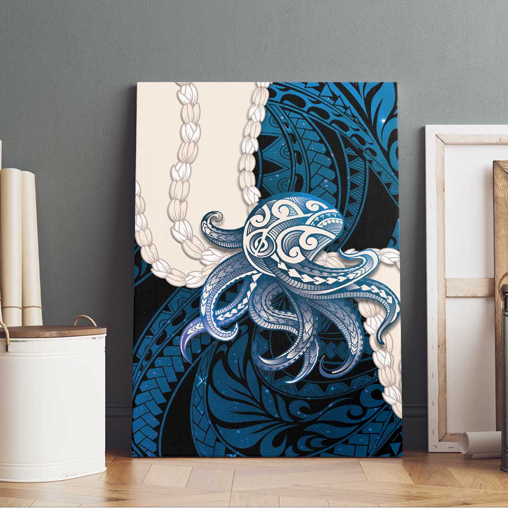 Blue Galaxy Polynesia Tribal Octopus Tattoo Canvas Wall Art Pikake Lei Polynesian Pattern