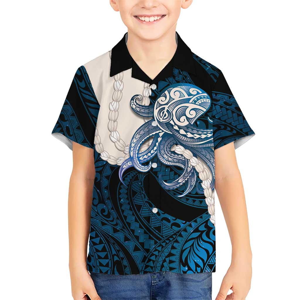 Blue Galaxy Polynesia Tribal Octopus Tattoo Family Matching Mermaid Dress and Hawaiian Shirt Pikake Lei Polynesian Pattern LT14 Son's Shirt Blue - Polynesian Pride