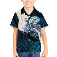 Blue Galaxy Polynesia Tribal Octopus Tattoo Family Matching Off Shoulder Maxi Dress and Hawaiian Shirt Pikake Lei Polynesian Pattern LT14 Son's Shirt Blue - Polynesian Pride