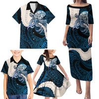Blue Galaxy Polynesia Tribal Octopus Tattoo Family Matching Puletasi and Hawaiian Shirt Pikake Lei Polynesian Pattern LT14 - Polynesian Pride
