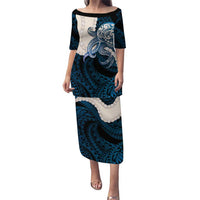 Blue Galaxy Polynesia Tribal Octopus Tattoo Family Matching Puletasi and Hawaiian Shirt Pikake Lei Polynesian Pattern LT14 Mom's Dress Blue - Polynesian Pride