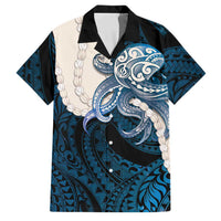 Blue Galaxy Polynesia Tribal Octopus Tattoo Family Matching Short Sleeve Bodycon Dress and Hawaiian Shirt Pikake Lei Polynesian Pattern LT14 Dad's Shirt - Short Sleeve Blue - Polynesian Pride