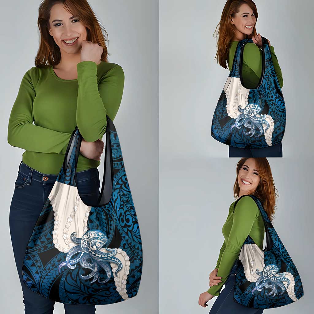 Blue Galaxy Polynesia Tribal Octopus Tattoo Grocery Bag Pikake Lei Polynesian Pattern